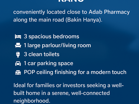 Modern 3-Bedroom Home with POP Finishing — Secure Location at Ladanai! dillalai.com