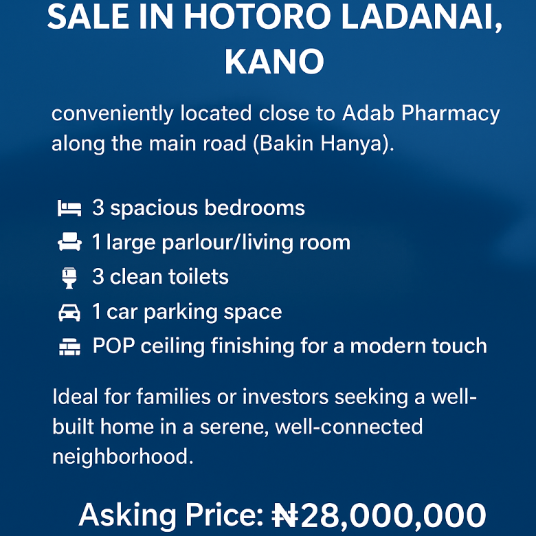 Modern 3-Bedroom Home with POP Finishing — Secure Location at Ladanai! dillalai.com